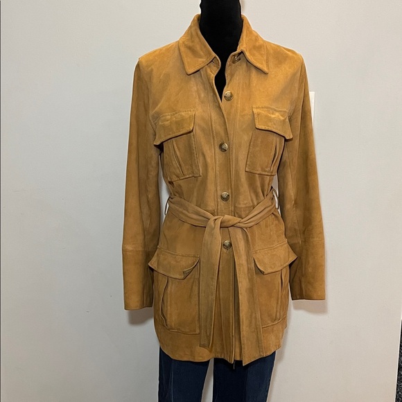 Vintage Tan Suede Trench Coat by Casual Corner, size S, belted, pockets, - Picture 2 of 16
